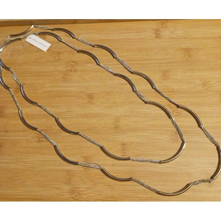 New French Connection Silver Curved Bar Extra Long Double Layered Necklace